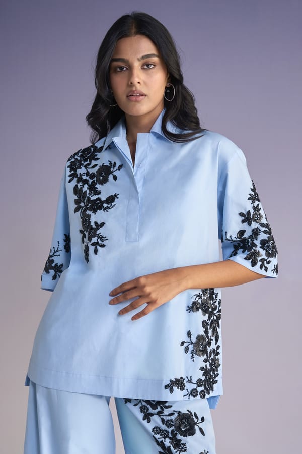 Floral Bead Embroidered Shirt — Dash and Dot