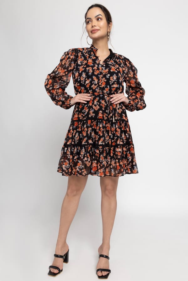 Black Blossom Mini Dress — Julo