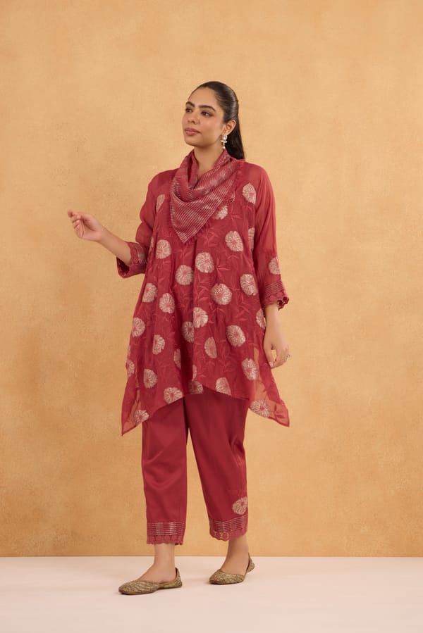 Asymmetric Tissue Patch Embroidered Tunic Set — Omi Clothing