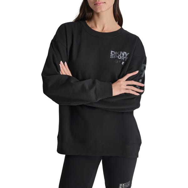 Black Crewneck Logo Sweatshirt with Full Sleeves — DKNY