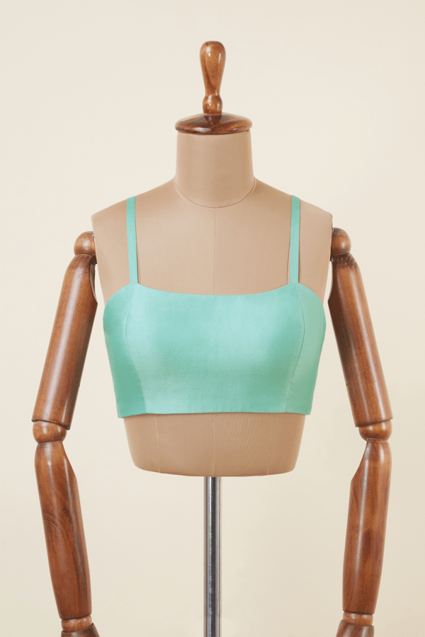 Aqua Blue Chanderi Square Neck Spaghetti Strap Blouse — Dressfolk