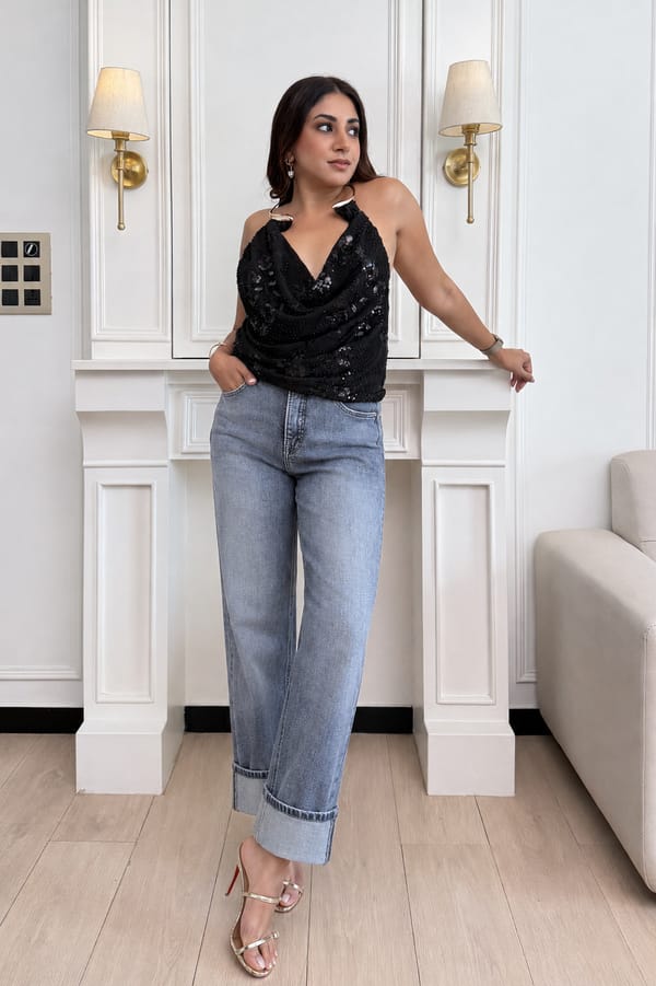 Light Grey High-Rise Straight-Leg Jeans with Cuffed Hem — SALSA JEANS