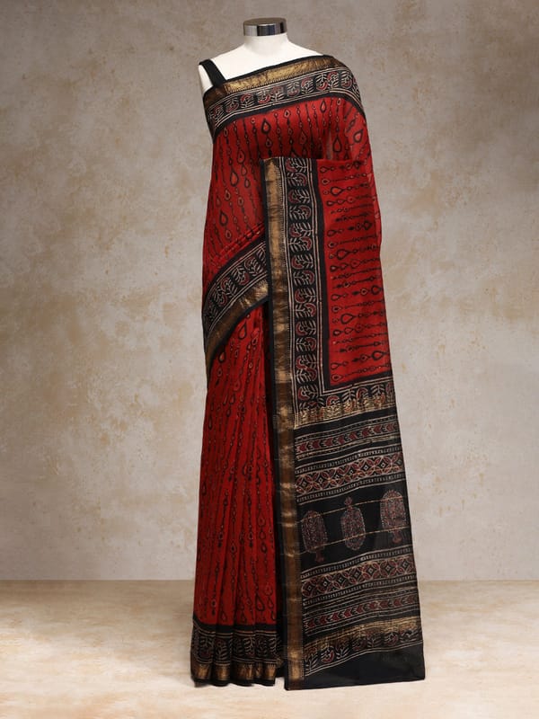 Crimson Handblock Printed Teardrop Ajrakh — BINKS