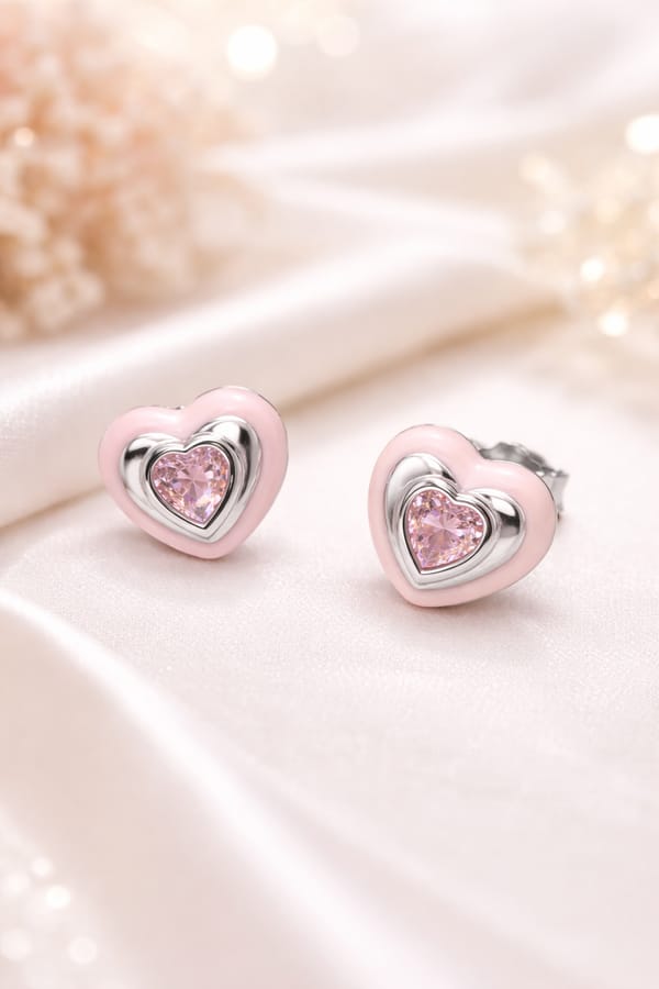 Silvpop Pink Heart Crystal Kids Stud Earrings — SilvPop Jewels