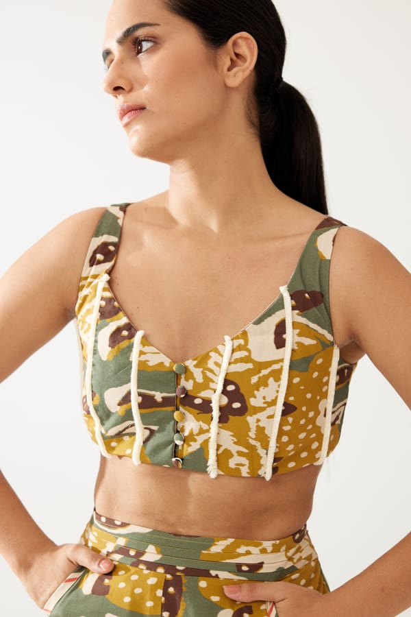Olive And Mustard Floral Bustier — KoAi