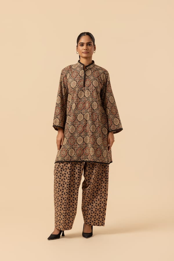 Naseebo Desert Bloom Ajrakh Printed Farshi Coord Set — Naseebo