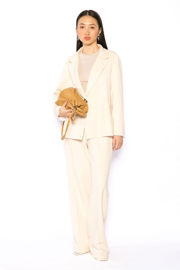 Cream Straight-Leg Mid-Rise Banana Crepe Trousers — Contemponari