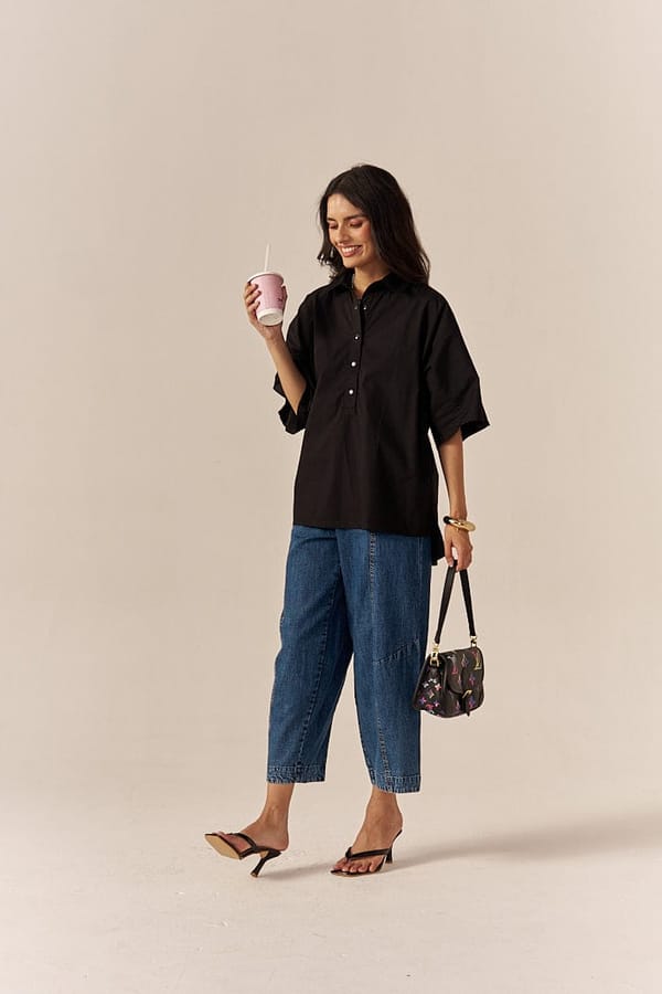 Blue Cotton Denim Barrel-Leg Trousers — Spacelines