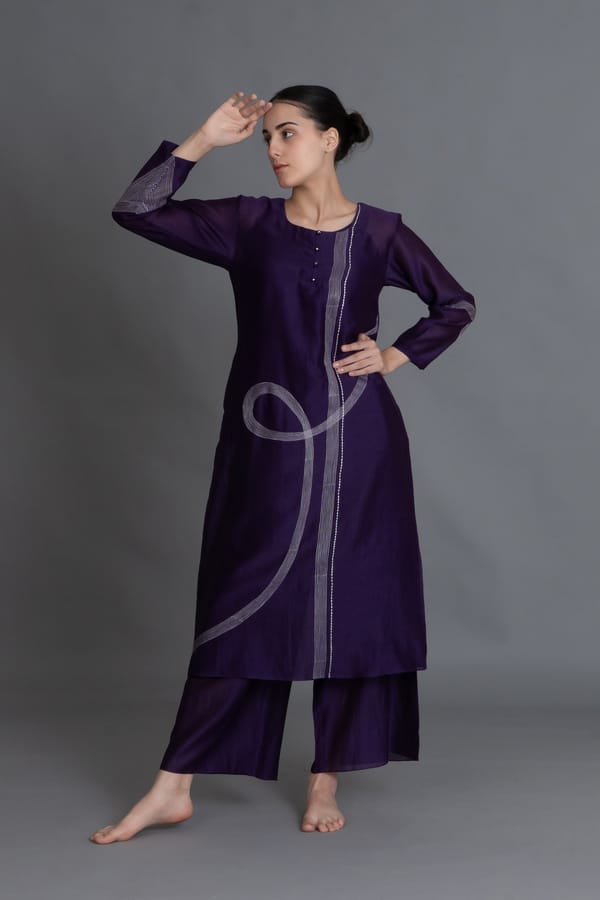 Purple Embroidered Dress Co-ord — Khat