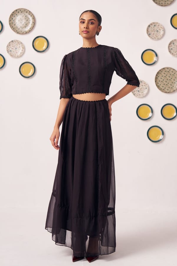 Dusky Allure Black Sheer Crop Top & Maxi Skirt Co-Ord Set — Western Era