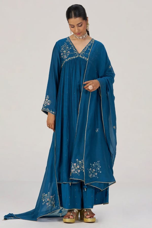 Deep Riverside Blue Festive Kurta Set — Ganga Fashions Pvt Ltd