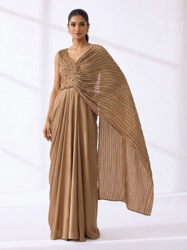 Silk Crepe Cotton Pre Draped Saree — The Grey Dot