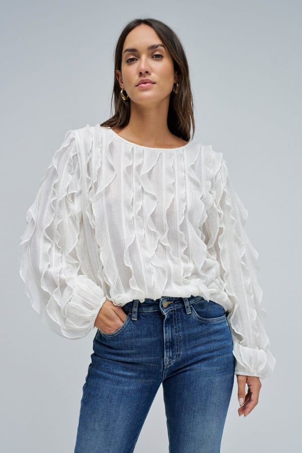 Light Pearl Ruffle-Textured Round Neck Knit Top — SALSA JEANS