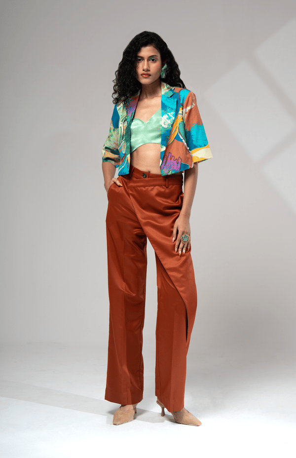 Multicolor Printed 3-Piece Co-ord Set with Wide-Leg Pants — ADVAIT