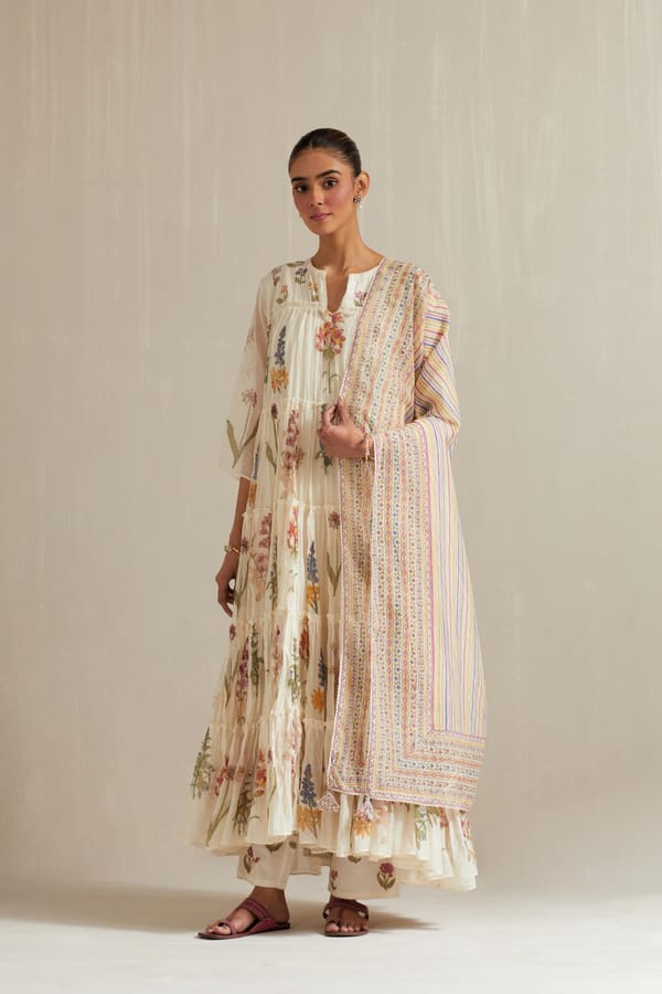 Hand Block Printed Multi-Tiered Kurta Set — Upavita