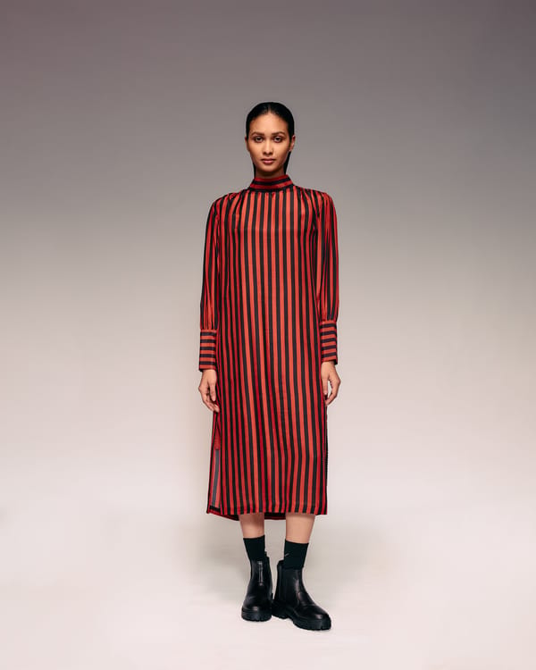 Rust Black Stripe Midi Dress — Kritika Murarka