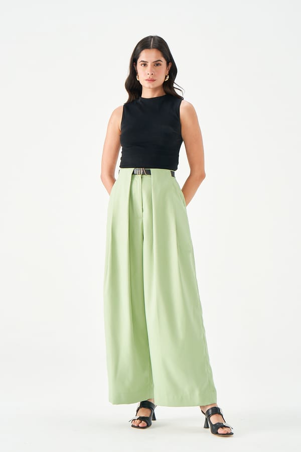 Sage Green High-Waist Wide-Leg Trousers — NOTEBOOK