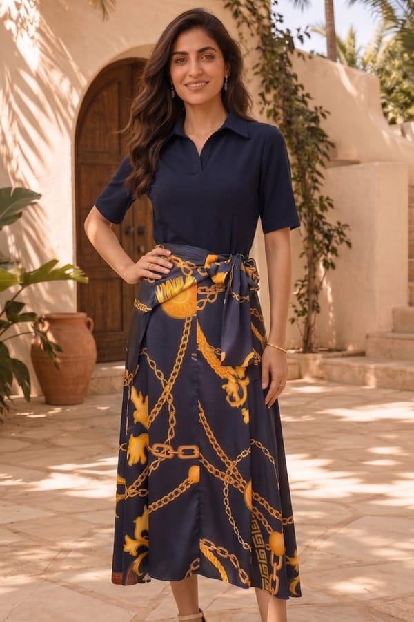 Royal Chain Print Wrap Dress — BOHO-CHIC