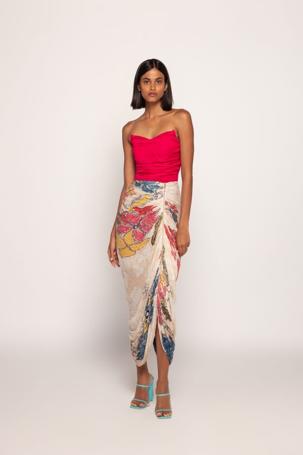 Pink/Ivory Off-Shoulder Corset Midi Dress — Saaksha and Kinni
