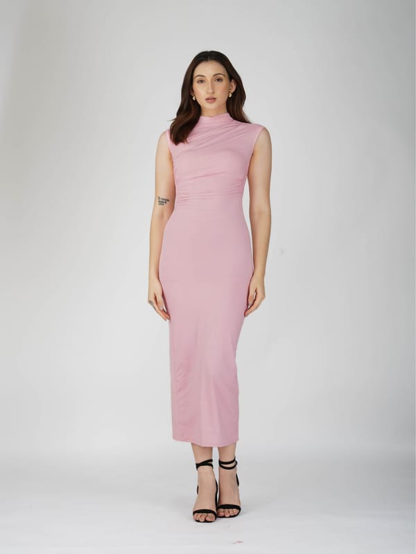 Pink Collared Yoke Dress - Zephyr Dress (Flamingo) — Select Staples