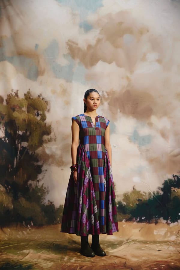 Multicolour Plaid Linen Fit and Flare Midi Dress — Zip by Payal Zinal