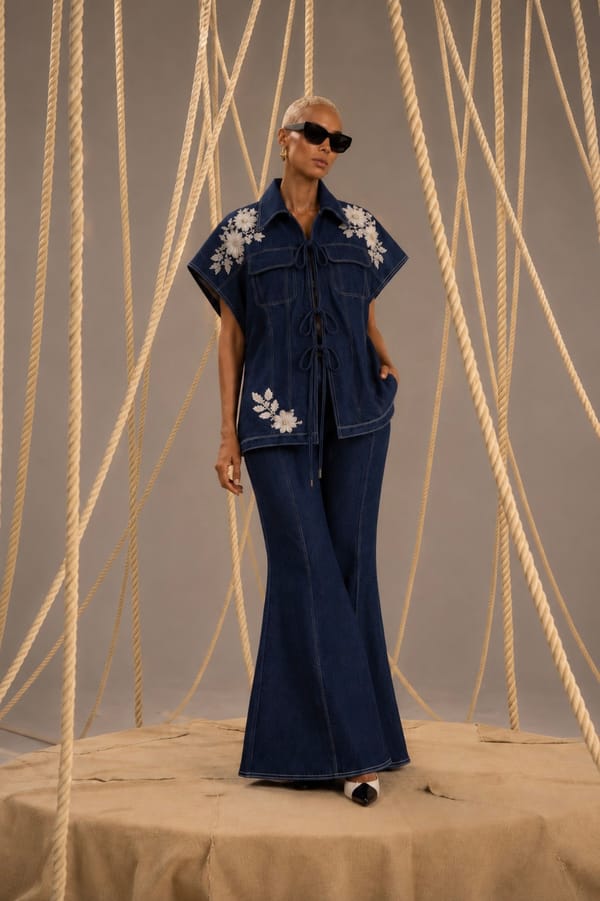 Brittany Blue Denim Embroidered Jacket Coord set — AKSH