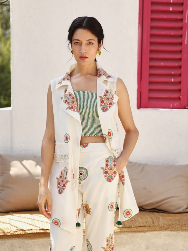 Peach & Green Hamza Print Jacket — TASHA INDIA