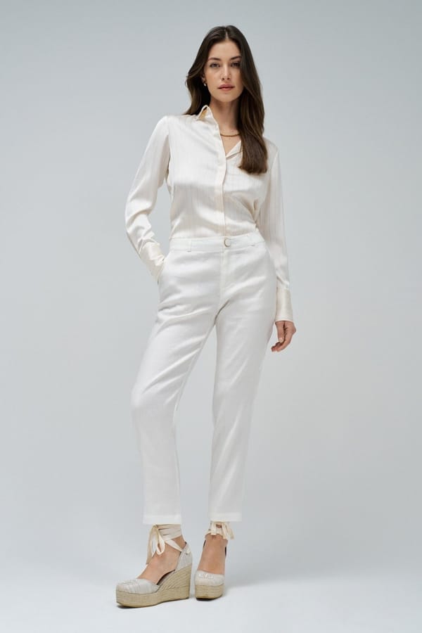 Light Pearl High-Rise Straight-Leg Tailored Trousers — SALSA JEANS
