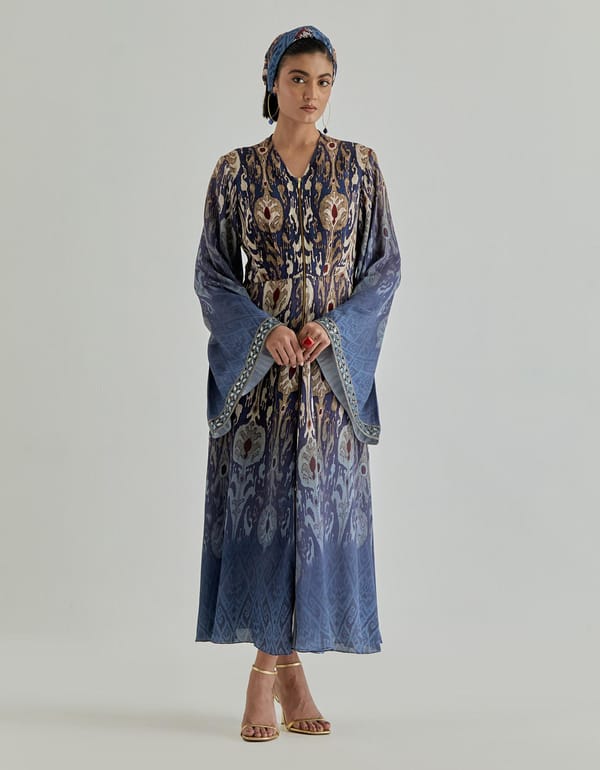Blue Jaspe Front Open Shaded Dress — Kavita Bhartia