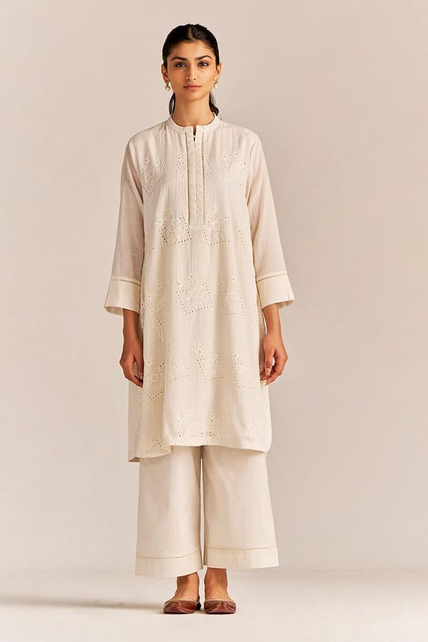 Off-White Mul Cotton Chikankari Co-ord Set — Ganga Fashions Pvt Ltd