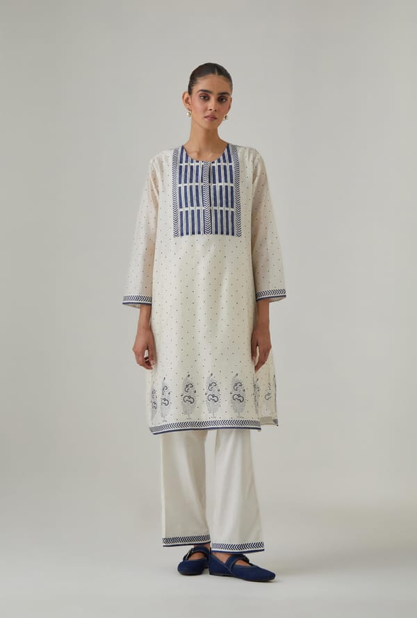 Silk Chanderi Kantha Short Kurta & Pant — Upavita