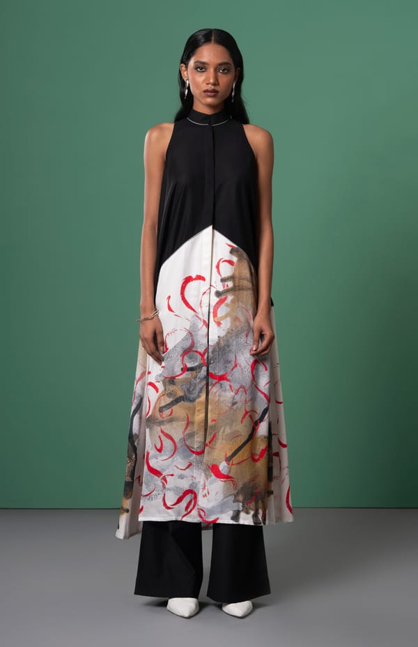 Black Halter-Neck Longline Top and Flared Pants Co-ord Set — ADVAIT