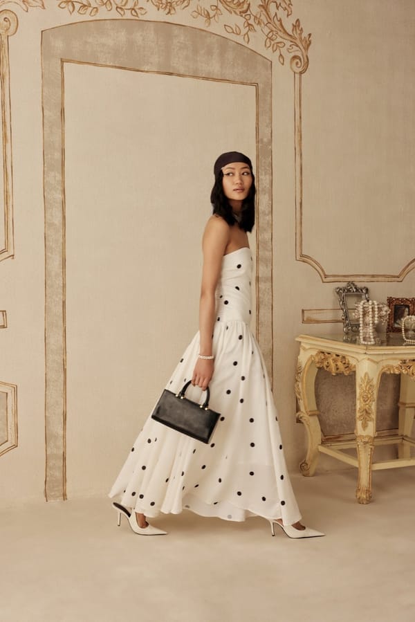 Ivory Polka Dot Strapless Tiered Midi Dress — Sage by Mala