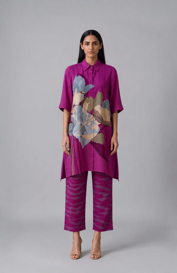 Magenta Printed Linen Tunic and Pant Co-ord Set — CLOS