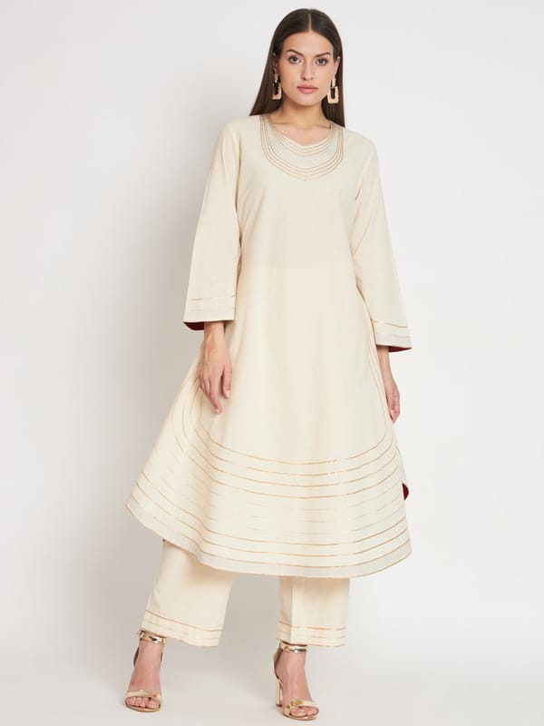 Ivory Matka Kurta Set — Gotta Kinari