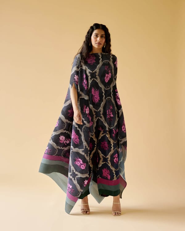 Midnight Dahlia Pleated Cape — Moh India