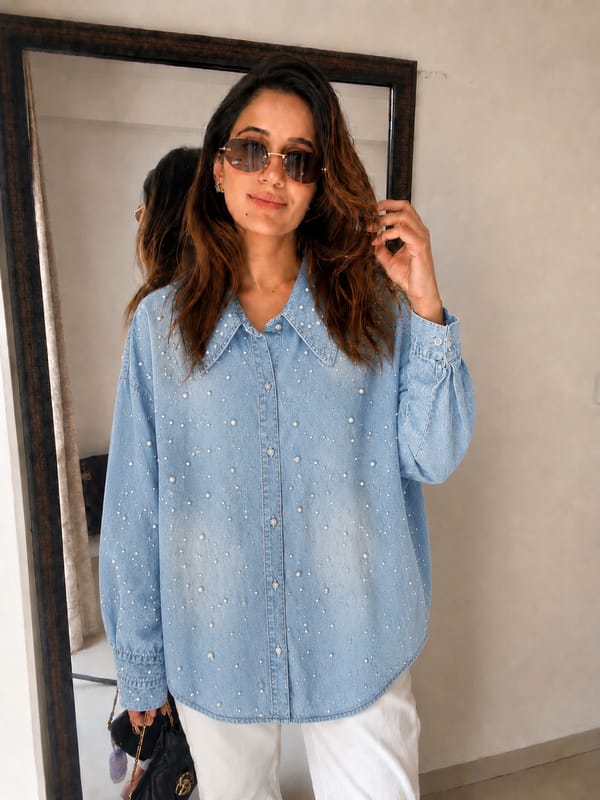 Studded Button Denim Shirt — CLOSET AFFAIR