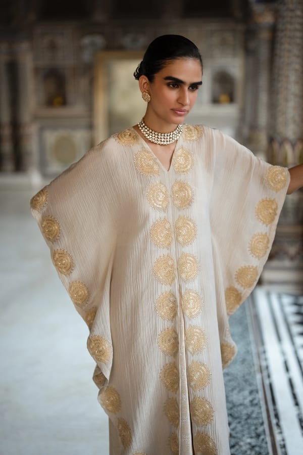 Crushed Tissue Embroidered Motif Kaftan Top — Dash and Dot
