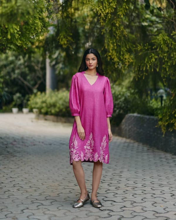 Pink Hemp Midi Dress — EWOKE STUDIO