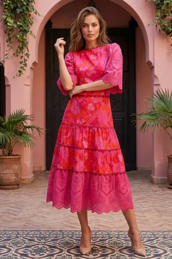 Mix and Match Broderie Printed Striking Midi Dress — BOHO-CHIC
