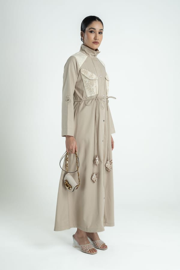 Oat Longline Trench Coat with Tonal Embroidery — Our Love