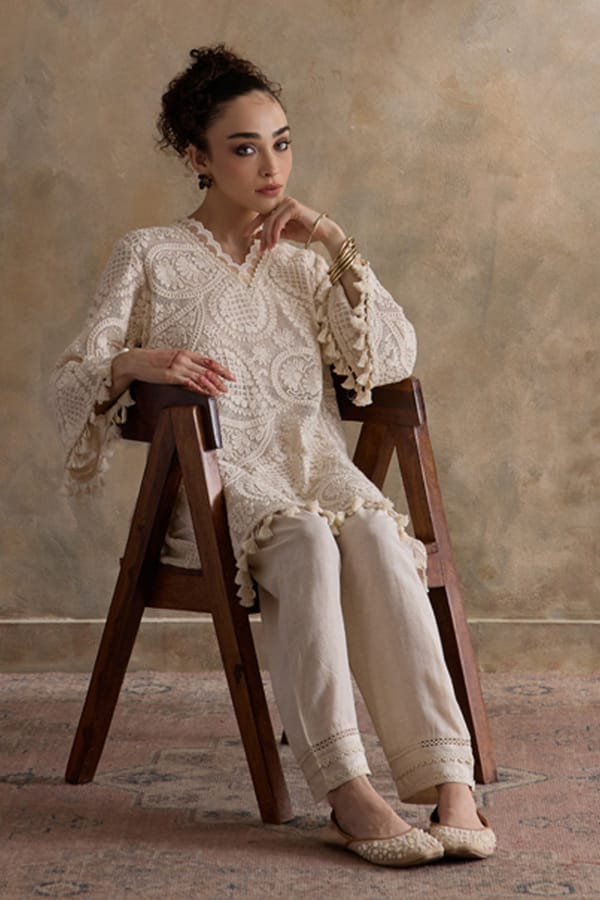 Ivory Noor Lace Trousers — AVERIE