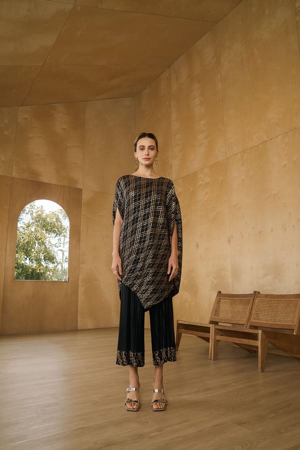 Black Metallic Checked Pleated Co-ord Set — Pleats by Aruni