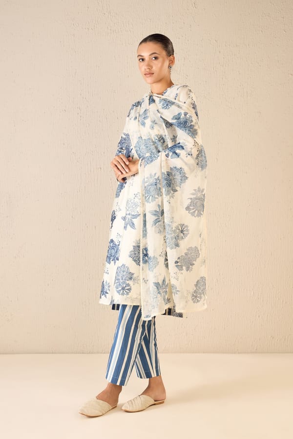 Floral Fantasy: Blue Floral Lace Dupatta — SHIVANI BHARGAVA