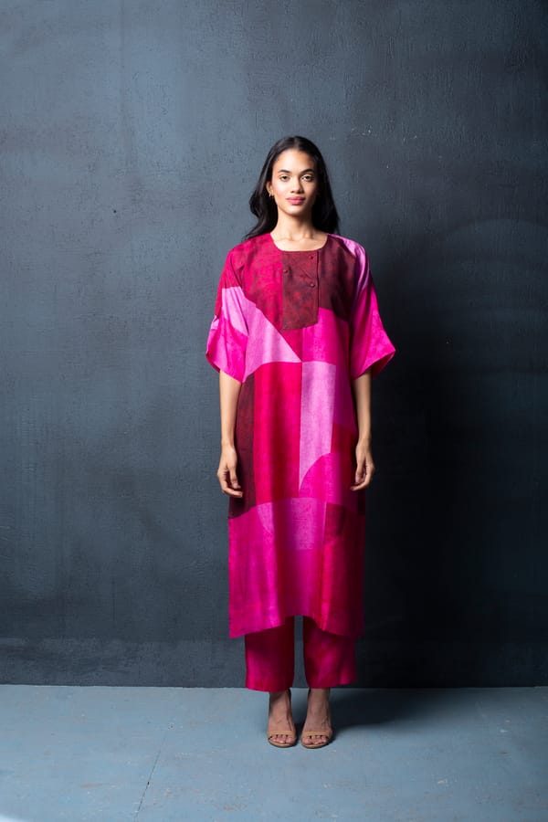 Magenta Pink  Dupion Silk Kurta Set — CLOS
