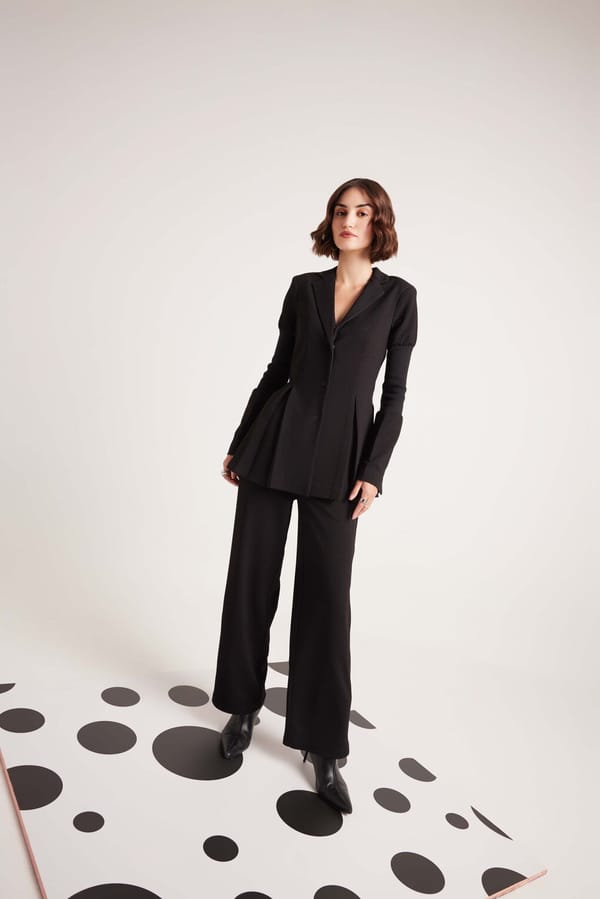 Black Peplum Blazer and Straight Pants Co-ord Set — Muvazo