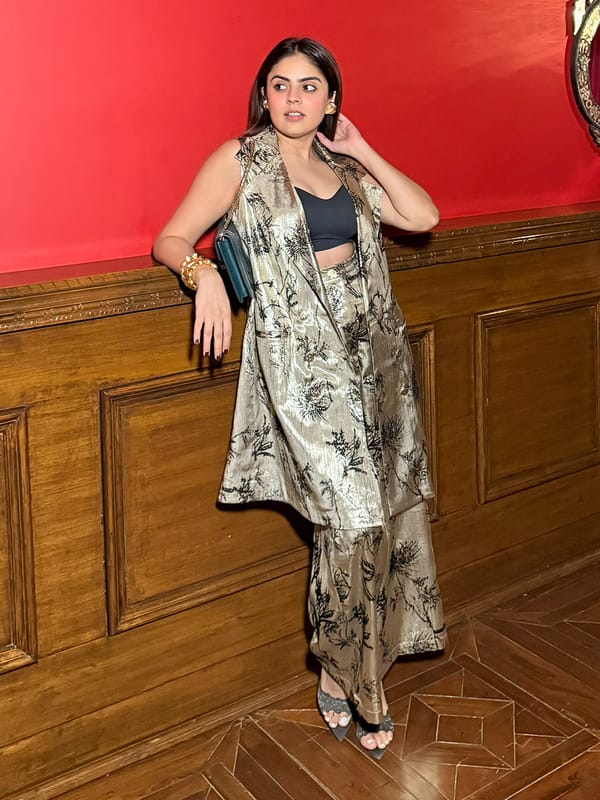 Metallic Gold Floral Longline Jacket and Pants Co-ord Set — HOUSE OF FETT