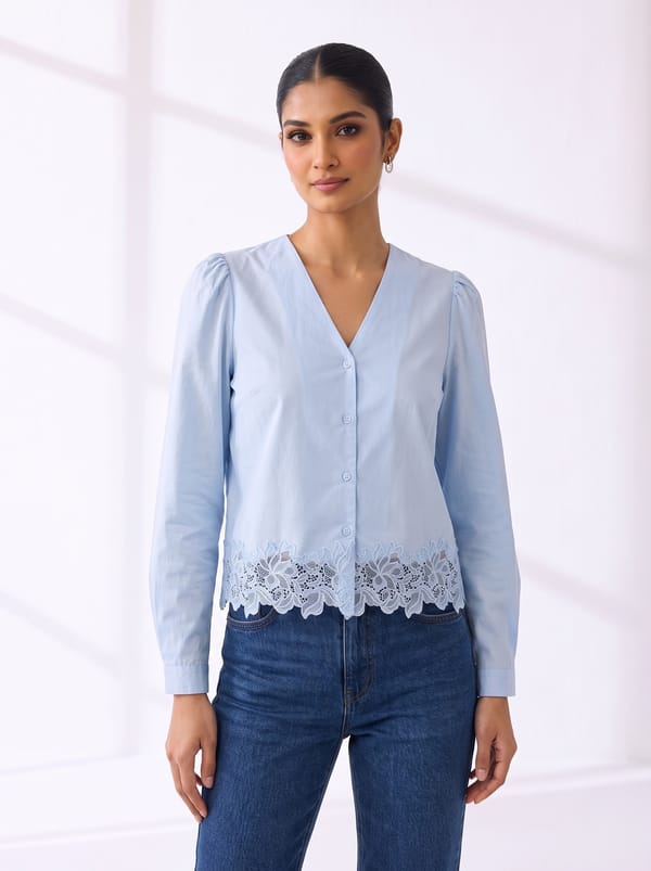 Soft Blue Lace Hem Shirt — THE LUXURY DRESSING