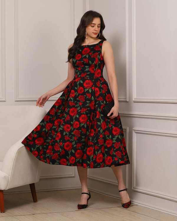 Noir Rose Midi Dress — Ash and Amber