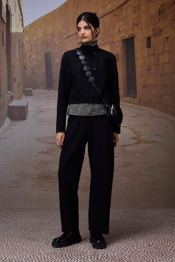 Black Textured Cropped High-Neck Jacket — Genes Lecoanet Hemant